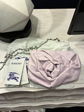 NWT Burberry Rose Clutch Lilac Purple Lambskin Chain Shoulder Evening Bag